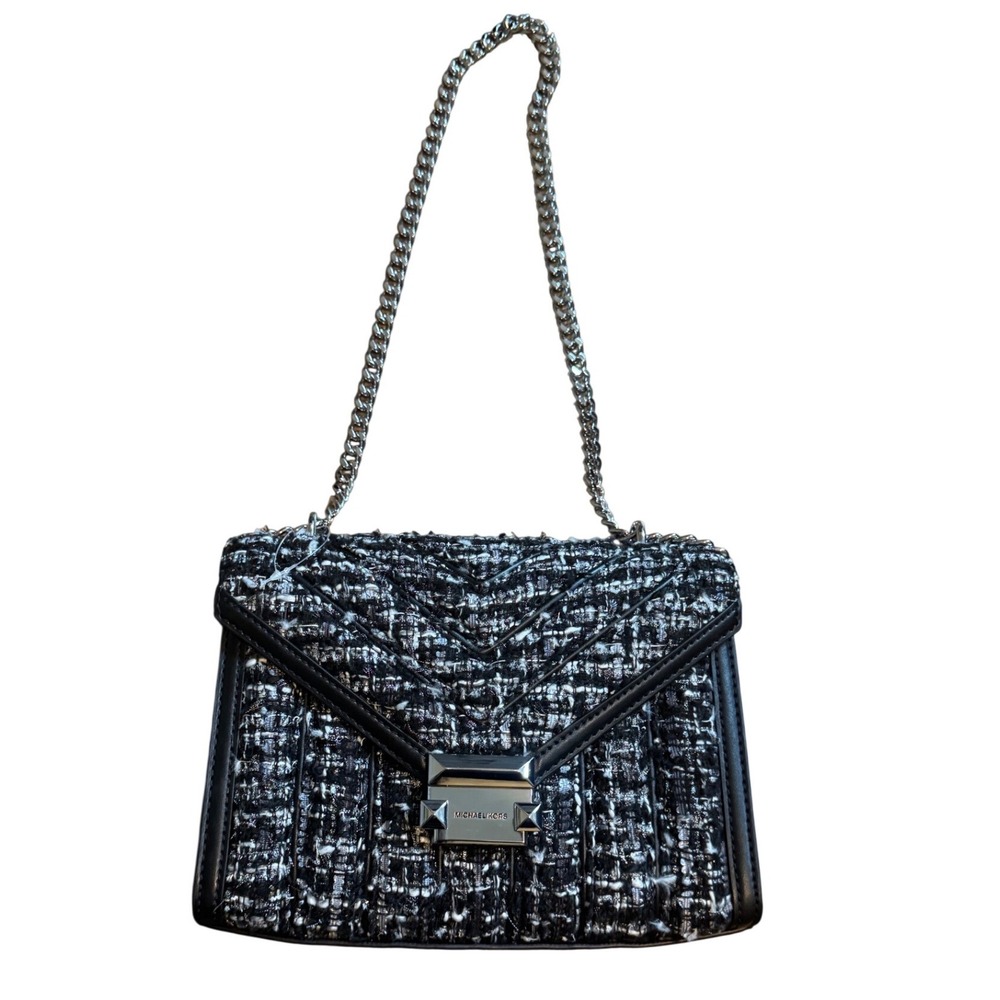 Michael Kors Tweed Black Crossbody Silver Tone Chain NWOT